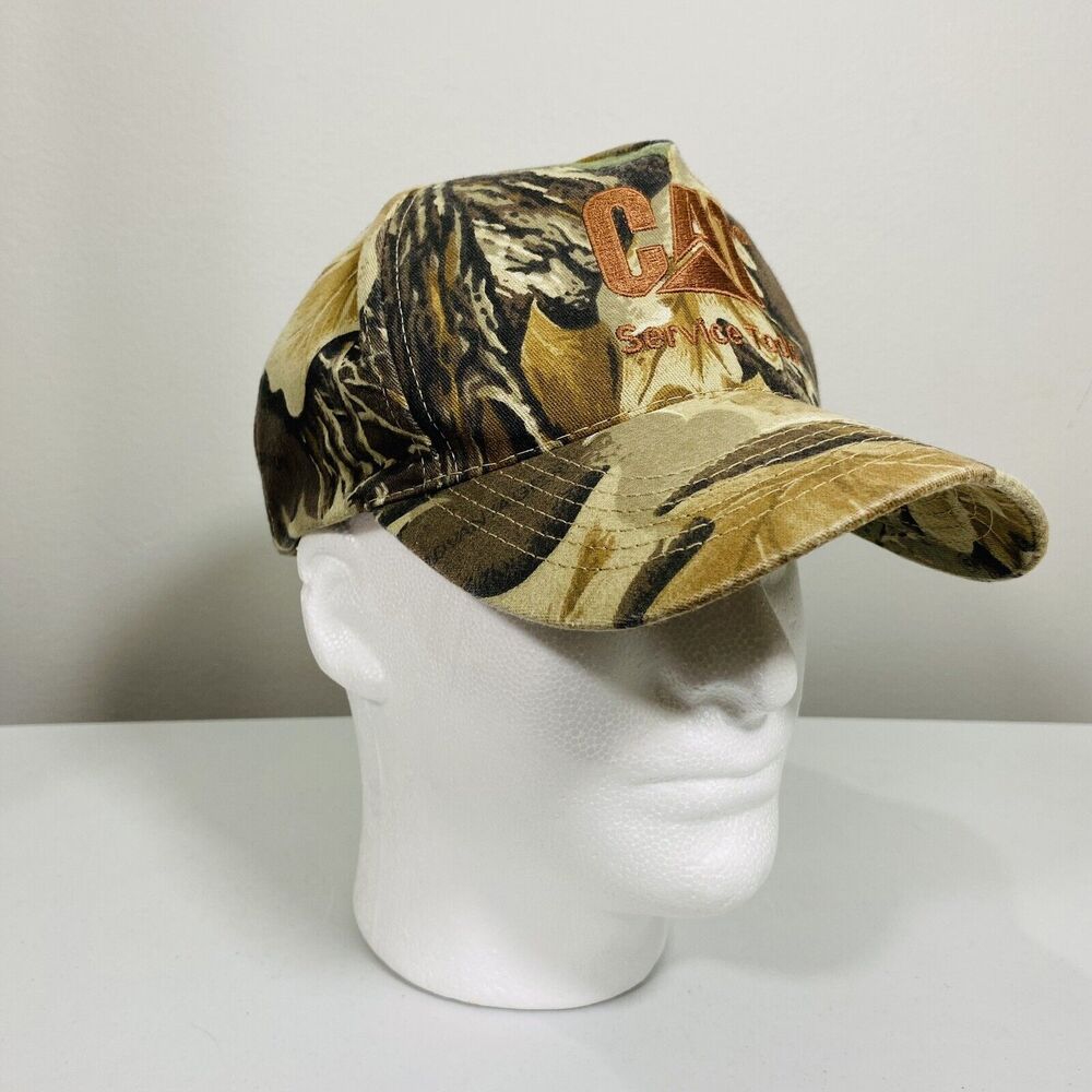 Vtg Caterpillar CAT Service Tools Camo Adjustable Strapback Cap Hat Made In USA!